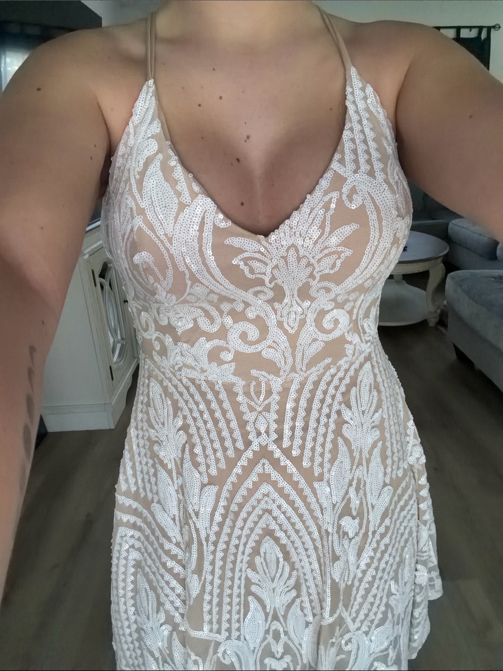 Windsor White Lace V-Neck Fit & Flare Mini Dress